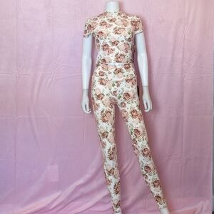 Feathers White and Pink Floral Open Back Crop Top and Matching Leggings Medium